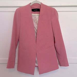 Zara colarless blazer in blush pink